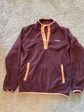 Columbia Men's Maroon Zip-Front Fleece with Peach Trim